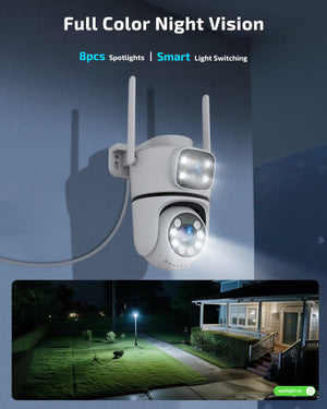 5MP Dual Lens Wireless Security Camera Outdoor, 360° PTZ Wifi Surveillance Cam with Color Night Vision