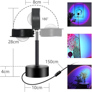 Sunset Lamp, Sunset Projection Light 180 Degree Rotation USB Sunset Glow Lamp Warm Romantic Visual Decorative Night Lights for Photo Video Vlog Backgroung Bedroom Home Indoor Party (Rainbow)