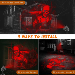 Halloween Projector Light Outdoor, Dynamic Red Skull Halloween Decorations