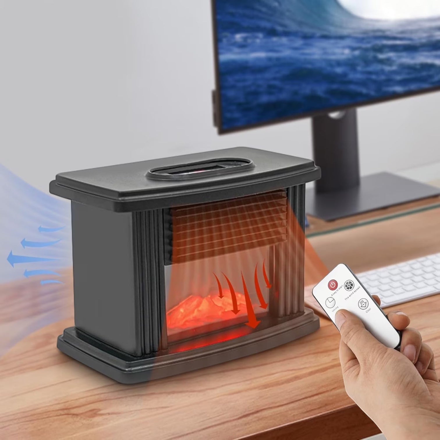 2026 Freestanding Indoor Fireplace Stove Heater Featuring Realistic 3D Flame Effect Adjustable Thermostat Portable Design for Smart Home