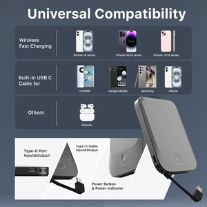Slim Magnetic Power Bank 22.5W 5000Mah with Built-In Cable