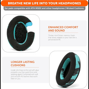 Padz Velour - the Ultimate Upgraded Earpads by Wicked Cushions - Compatible with Audio Technica, Hyperx, Steelseries Arctis - Extra Thick - Bigger Opening - Soft Memory Foam | (Speed Racer Cyan)