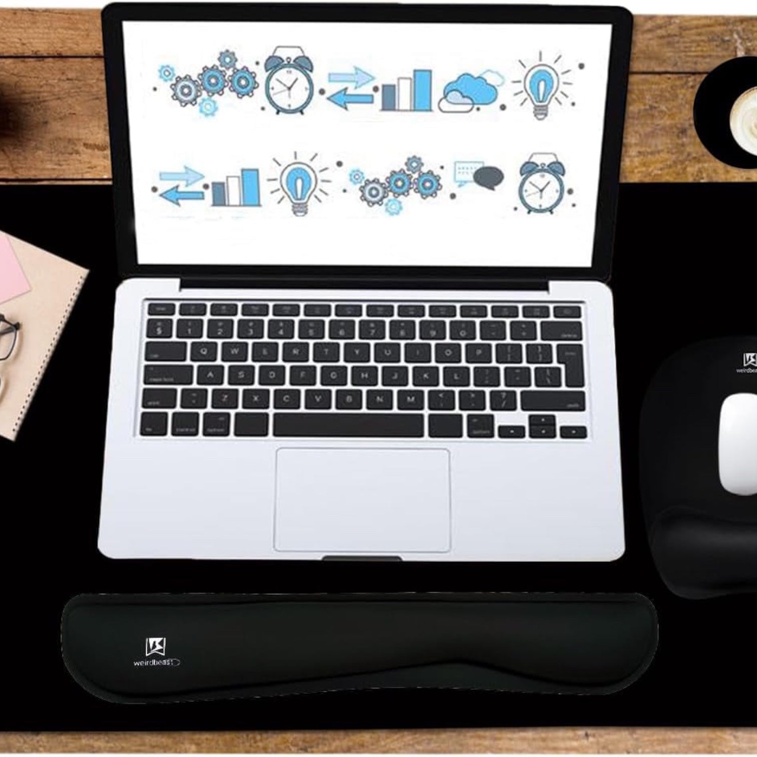 Keyboard Wrist Rest Large Mouse Pad Wrist Support for Computer, 4 in 1 Memory Foam Keyboard Pad Desk Mat Ergonomic Hand Rest Wrist Cushion for Home Office Gaming-Black