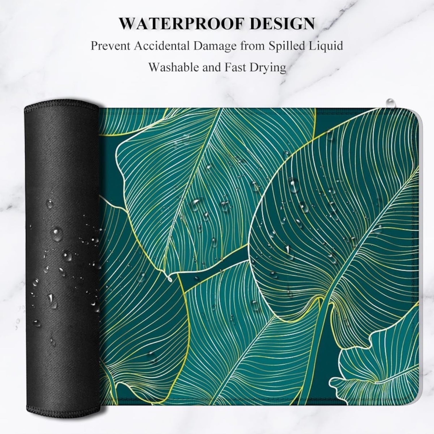Desk Pad, XL Extended Large Gaming Mouse Pad 31.5 X 11.8 Inch, Waterproof Mousepad with Stitched Edge, Non-Slip Computer Keyboard Laptop Mat for Women Men Office Work, Teal Tropical Leaves