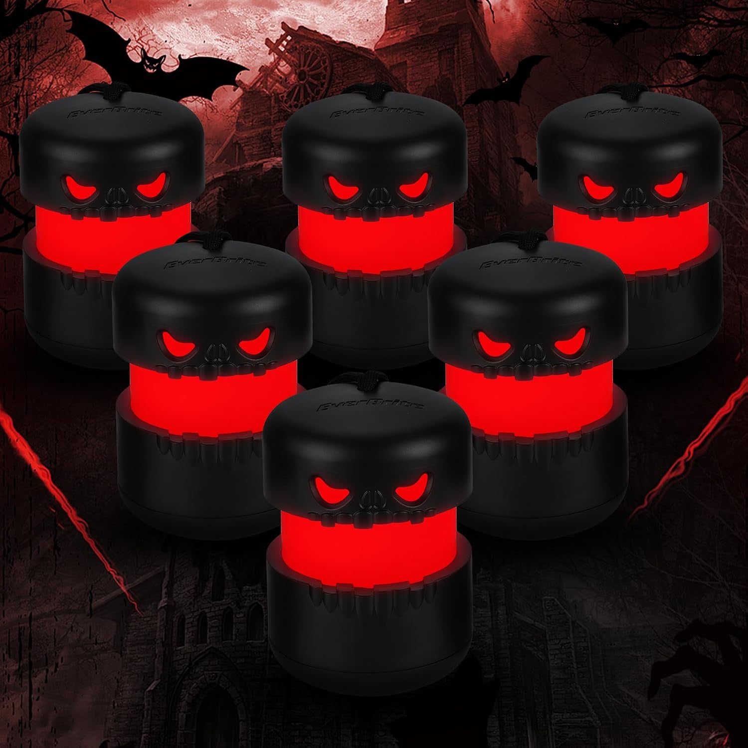 6-Pack Halloween Skull Lantern, Collapsible Camping Lantern