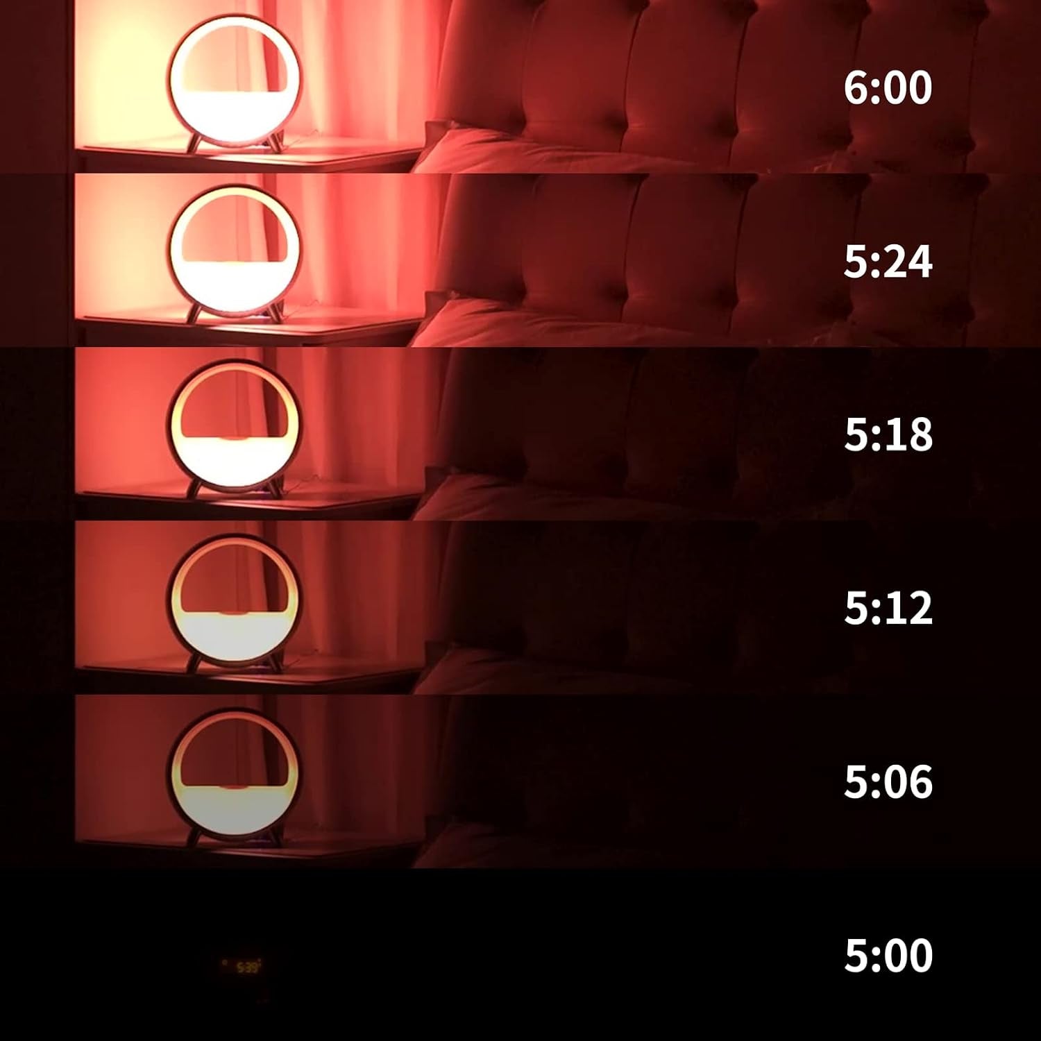 Arches Gradual Sunrise Alarm Clock with Wireless Charging, Sunset White Noise Sound Machine Loud Sunsire Alarm Clock for Heavy Sleepers Smart Ambient Lamp Sunrise App/Touch Control 2.4G Wifi