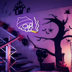 Skull Neon Sign Halloween LED Sign Neon Signs for Wall Decor Adjustable Brightness Halloween Neon Signs Neon Sign for Party Bedroom Wall Decor Home Party Light Decoration