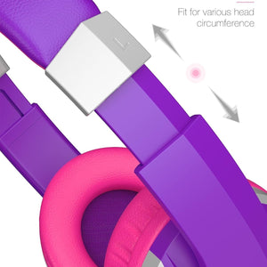 I41 Kids Headphones, Headphones for Kids Children Girls Boys Teens Foldable Adjustable on Ear Headphones with 3.5Mm Jack for Smartphones Computer MP3/4 Kindle School Travel Tablet (Purple/Red)