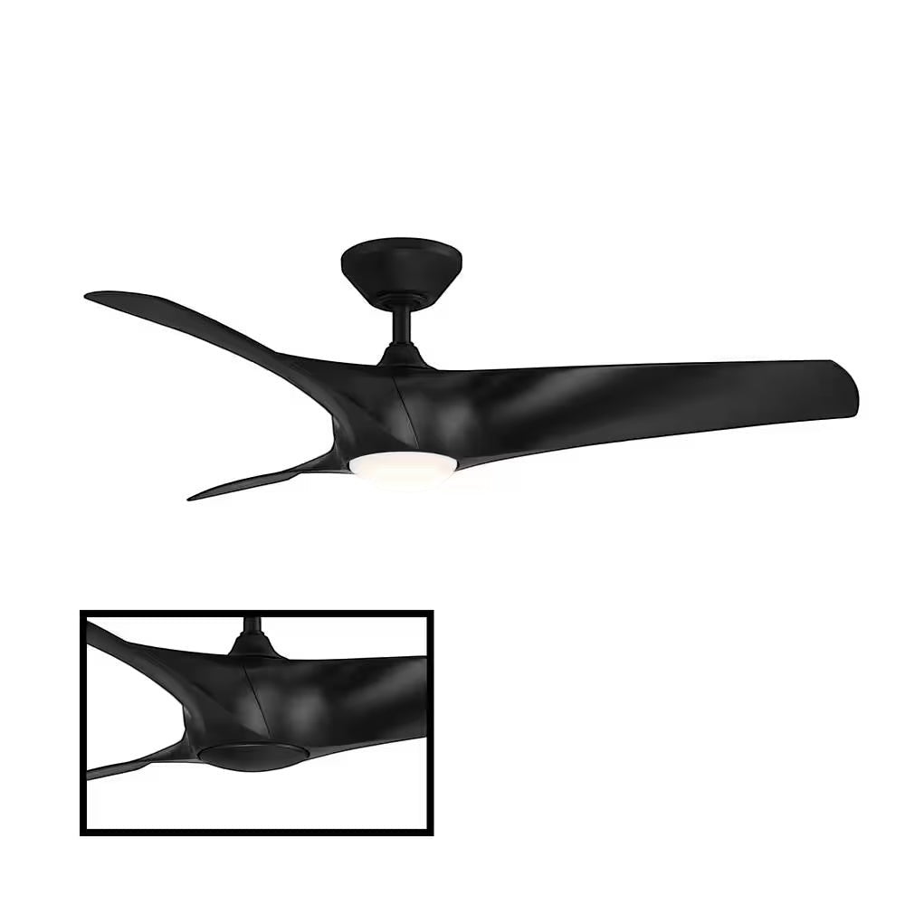 Zephyr 52 In. Smart Indoor/Outdoor Matte Black Standard Ceiling Fan Downrod Mount 4CCT Integrated LED with Remote