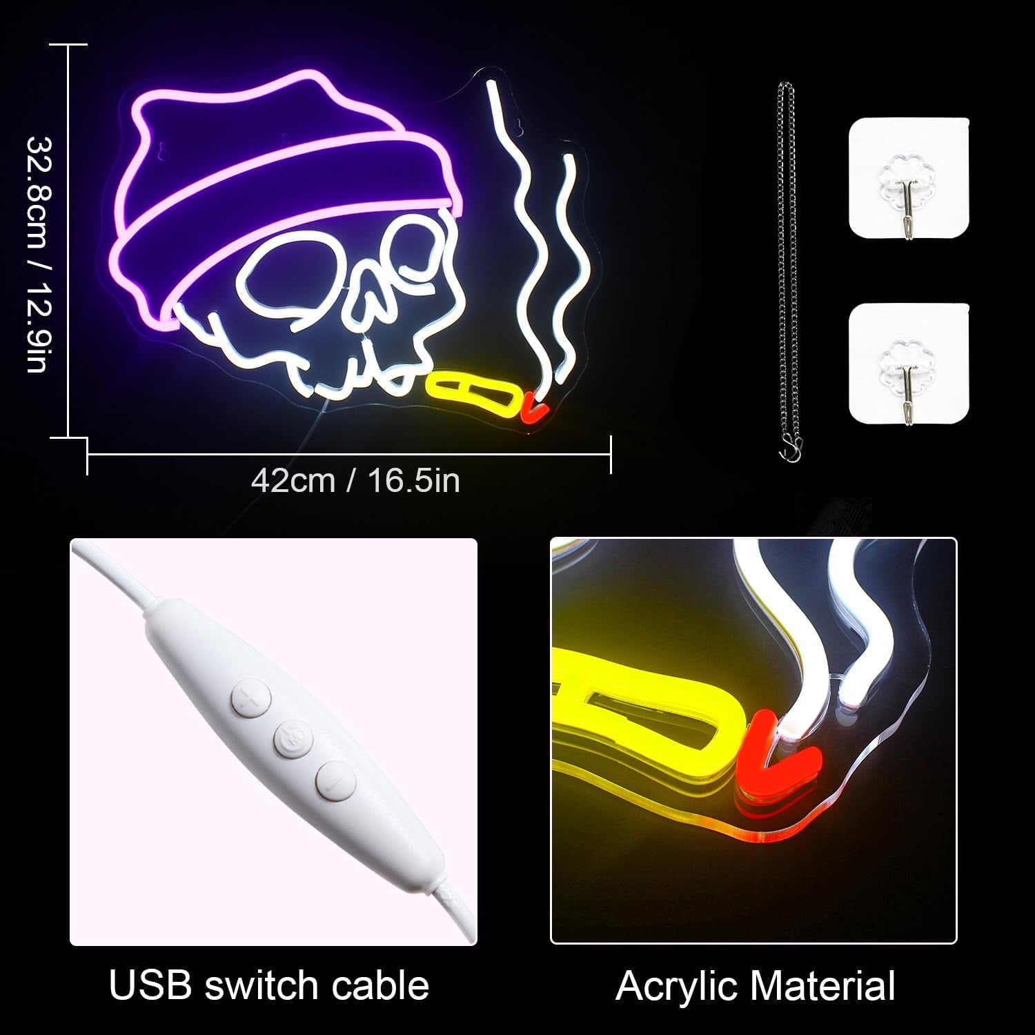 Skull Neon Sign Halloween LED Sign Neon Signs for Wall Decor Adjustable Brightness Halloween Neon Signs Neon Sign for Party Bedroom Wall Decor Home Party Light Decoration
