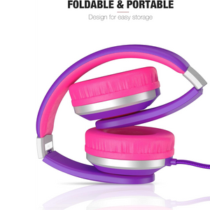 I41 Kids Headphones, Headphones for Kids Children Girls Boys Teens Foldable Adjustable on Ear Headphones with 3.5Mm Jack for Smartphones Computer MP3/4 Kindle School Travel Tablet (Purple/Red)