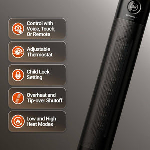 Smartvoice 1500-Watt 32 In. Black Electric Ceramic Tower Space Heater, 40 plus Voice Commands, No APP, No WIFI, 200FR
