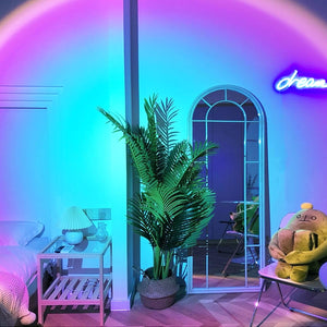 Sunset Lamp, Sunset Projection Light 180 Degree Rotation USB Sunset Glow Lamp Warm Romantic Visual Decorative Night Lights for Photo Video Vlog Backgroung Bedroom Home Indoor Party (Rainbow)