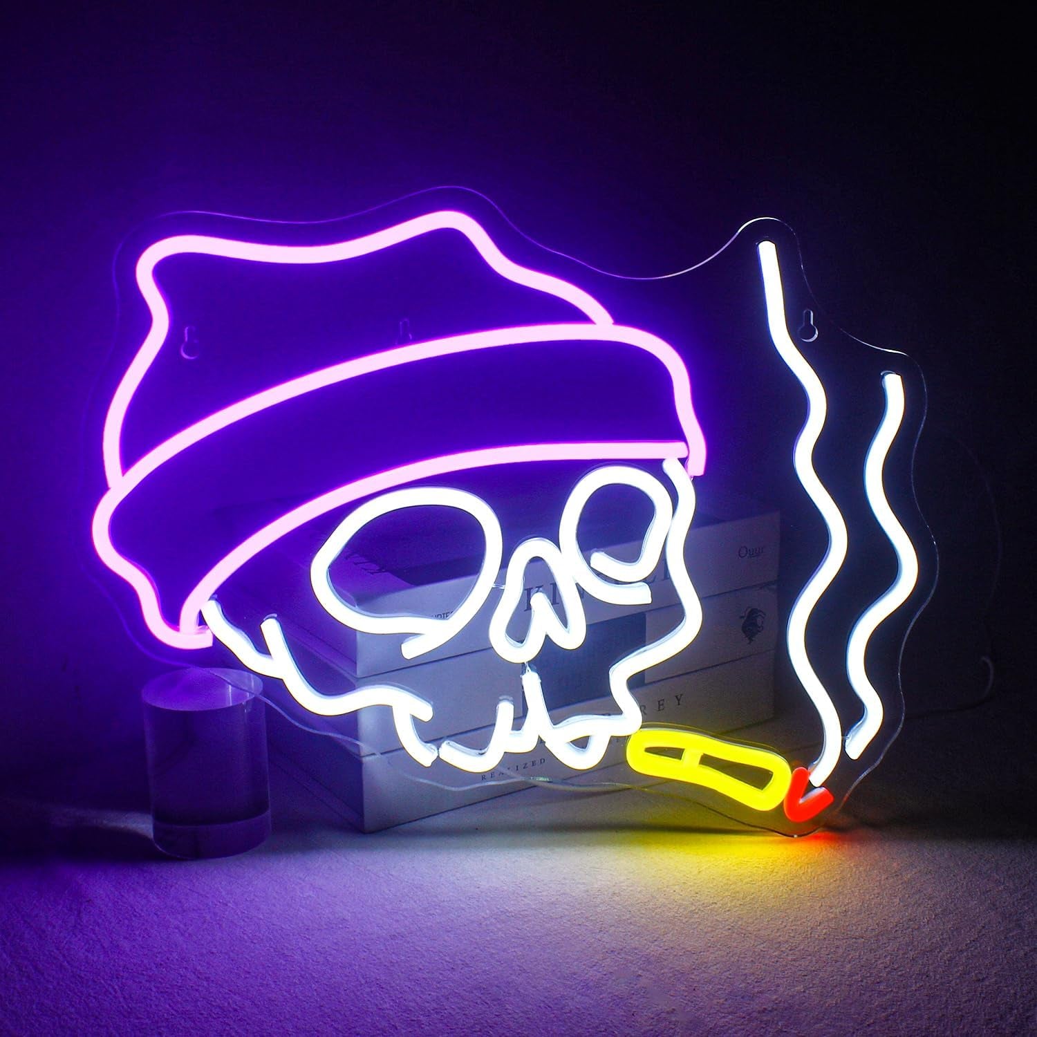 Skull Neon Sign Halloween LED Sign Neon Signs for Wall Decor Adjustable Brightness Halloween Neon Signs Neon Sign for Party Bedroom Wall Decor Home Party Light Decoration