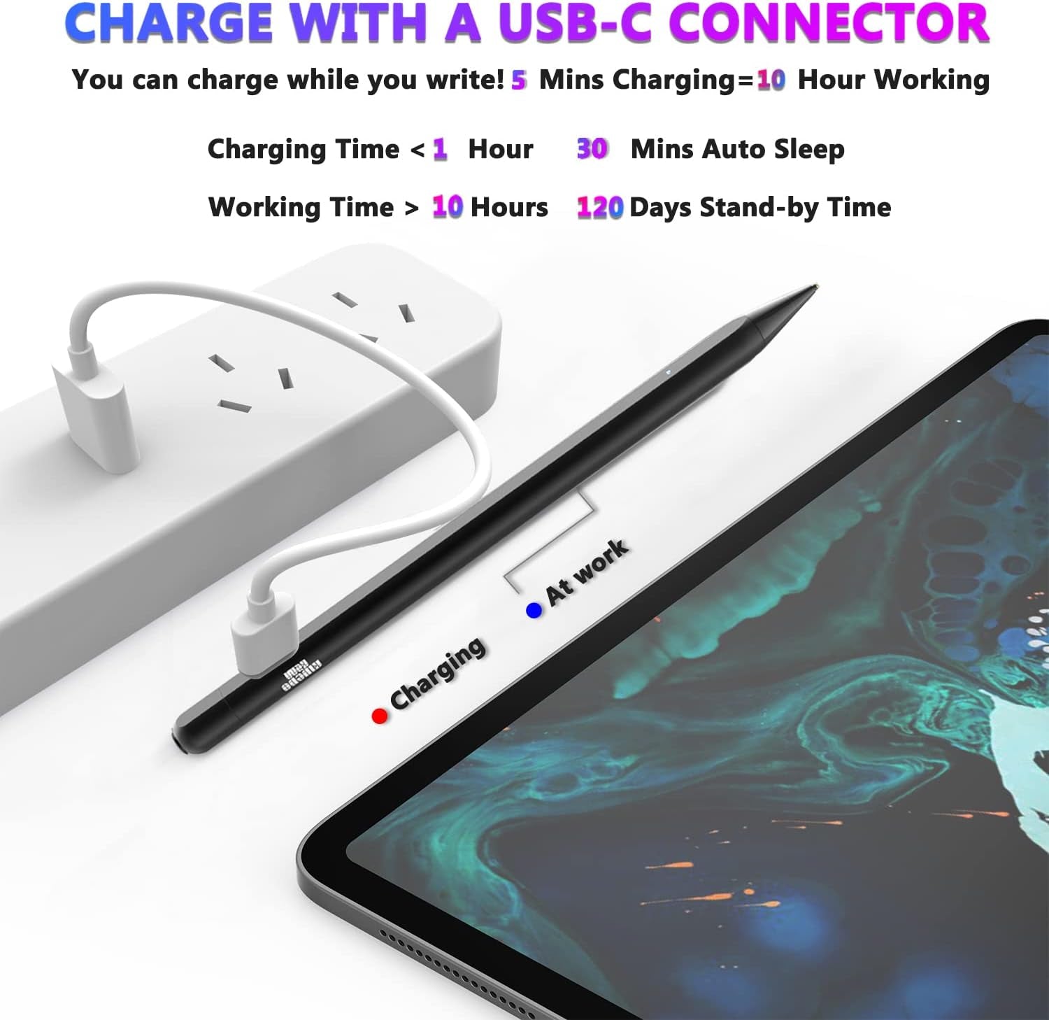 Premium Rechargeable Fine Tip 1.4mm Stylus for iPad & iPhone - Perfect for Drawing and Writing!