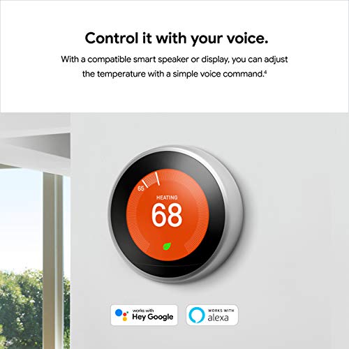 Google Nest Learning Thermostat - 3rd Gen (2015) - Programmable Smart Thermostat for Home - Works with Alexa - Stainless Steel