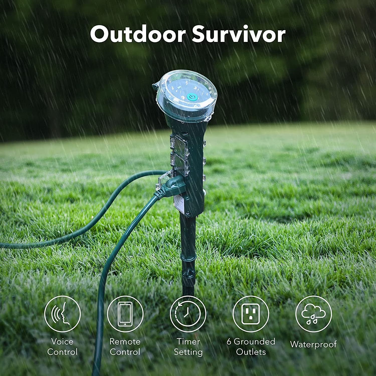 Outdoor Smart Plug Waterproof Wifi Outdoor Outlet Timer with 6 Grounded Outlets, Remote & Voice Control Heavy Duty Yard Stake Plug Compatible with Alexa and Google Assistant