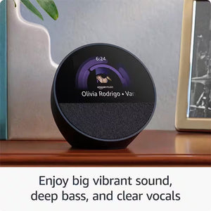 Echo Spot (2024 Release) Smart Alarm Clock with Vibrant Sound plus Alexa, Glacier White