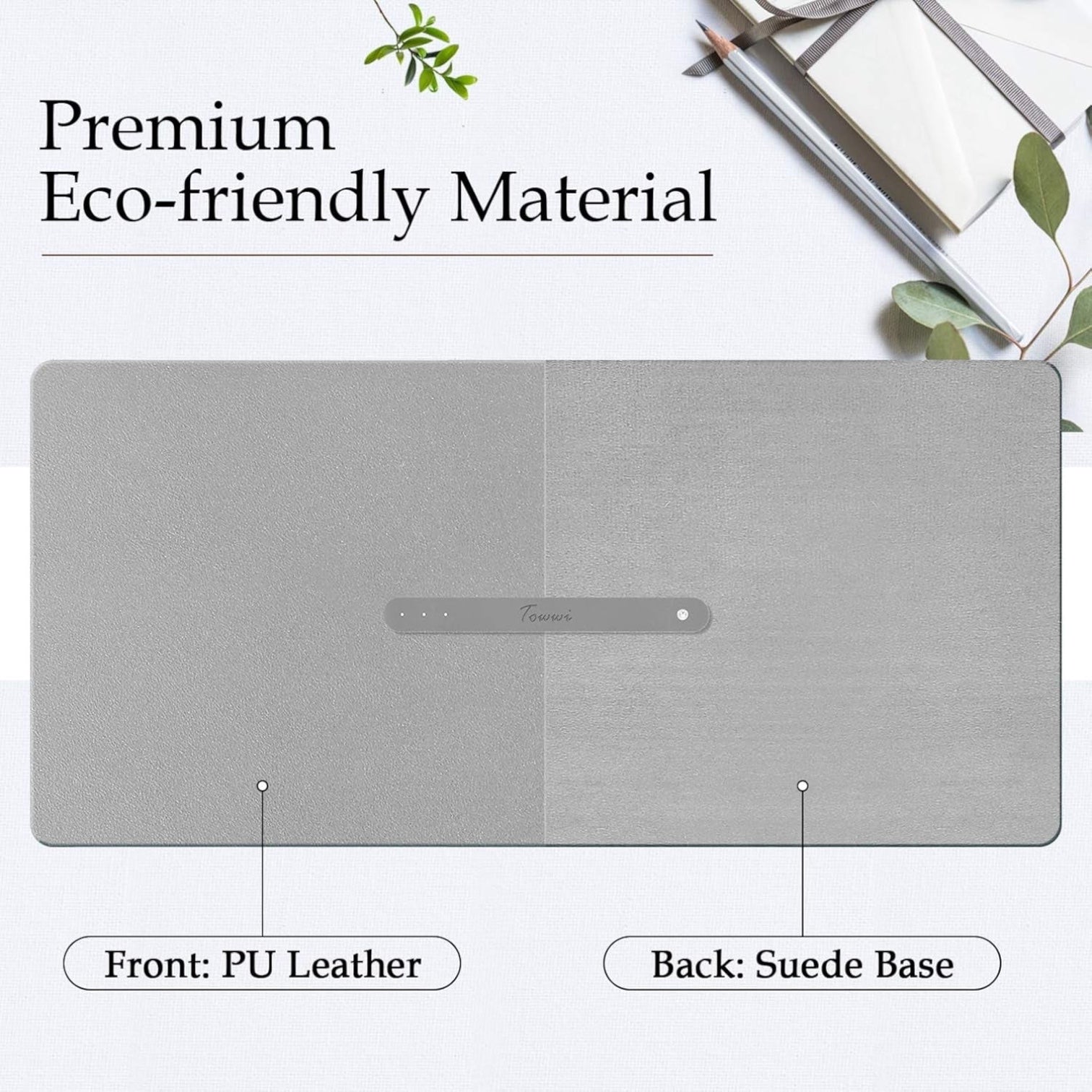 PU Leather Desk Pad with Suede Base, Multi-Color Non-Slip Mouse Pad, 36” X 17” Waterproof Desk Writing Mat, Large Desk Blotter Protector (Gray)
