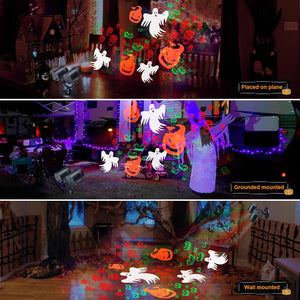 Halloween Projector Lights Outdoor, Double Head Dynamic Halloween Lights Projector with Timer, Waterproof Ghost Skeleton Devil Pumpkin Light for Home Window Wall Decor
