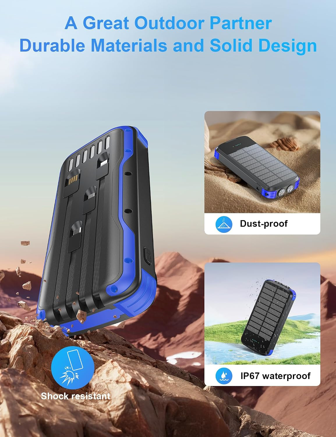 Solar Power Bank 40000Mah PD20W Fast Charging Portable Solar Charger