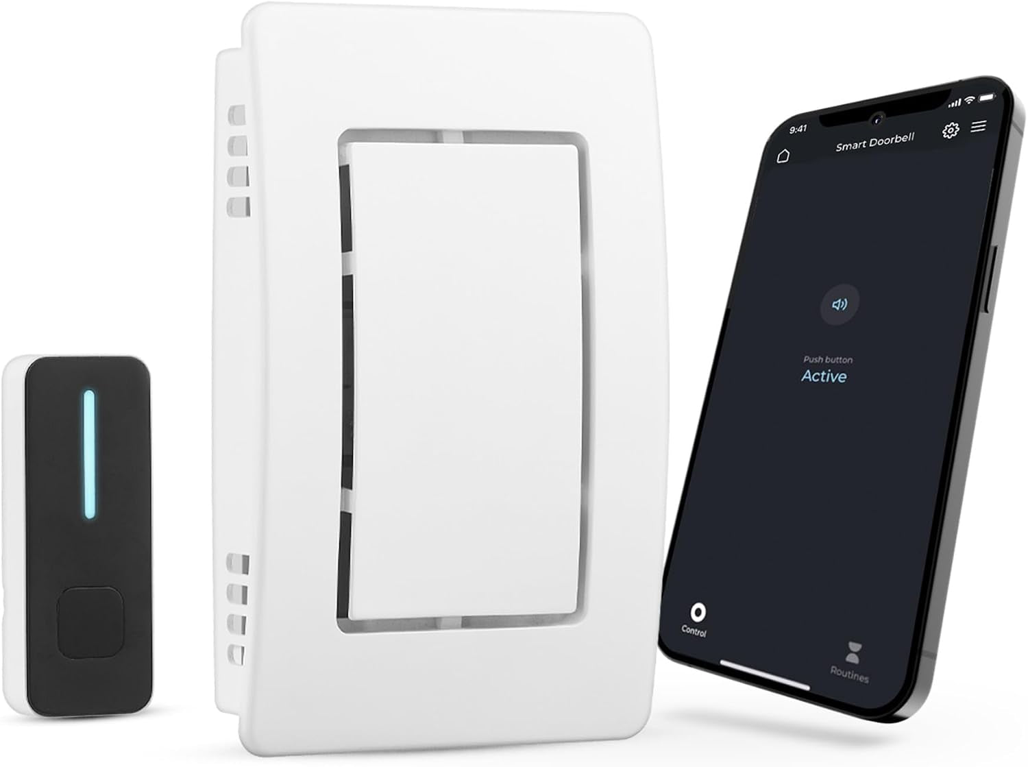 Wired Smart Doorbell Kit, White, Black, Plastic, Chime, Button, 2 Melodies, Muted Option, Notifications, No Hub Required, Wi-Fi