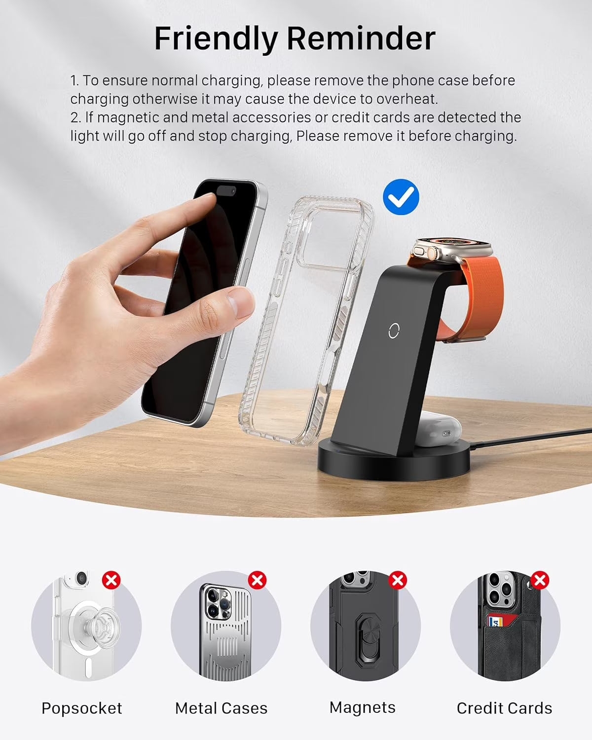18W Wireless Charger -  3 in 1 Charging Station Compatible with Iphone 17 16E 16 15 14 13 12 11 X Pro Max - Fast Charging Dock Compatible for Apple Watch & Airpods 4 3 Pro