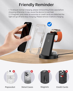 18W Wireless Charger -  3 in 1 Charging Station Compatible with Iphone 17 16E 16 15 14 13 12 11 X Pro Max - Fast Charging Dock Compatible for Apple Watch & Airpods 4 3 Pro