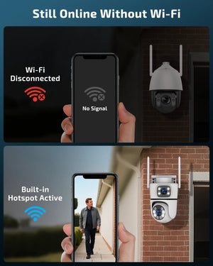 5MP Dual Lens Wireless Security Camera Outdoor, 360° PTZ Wifi Surveillance Cam with Color Night Vision