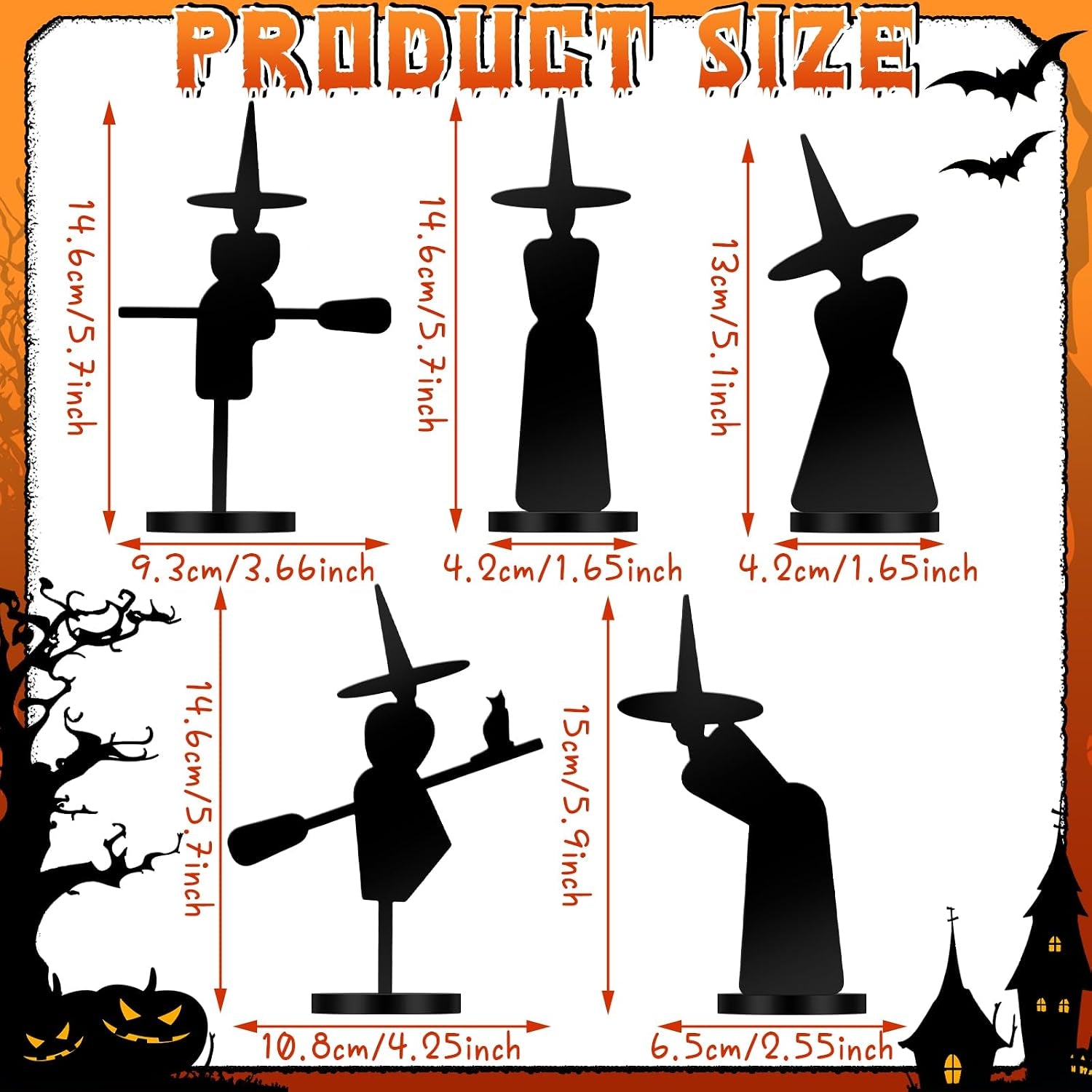 5 Pcs Halloween Decorations Indoor Gothic Witch Figurines Set