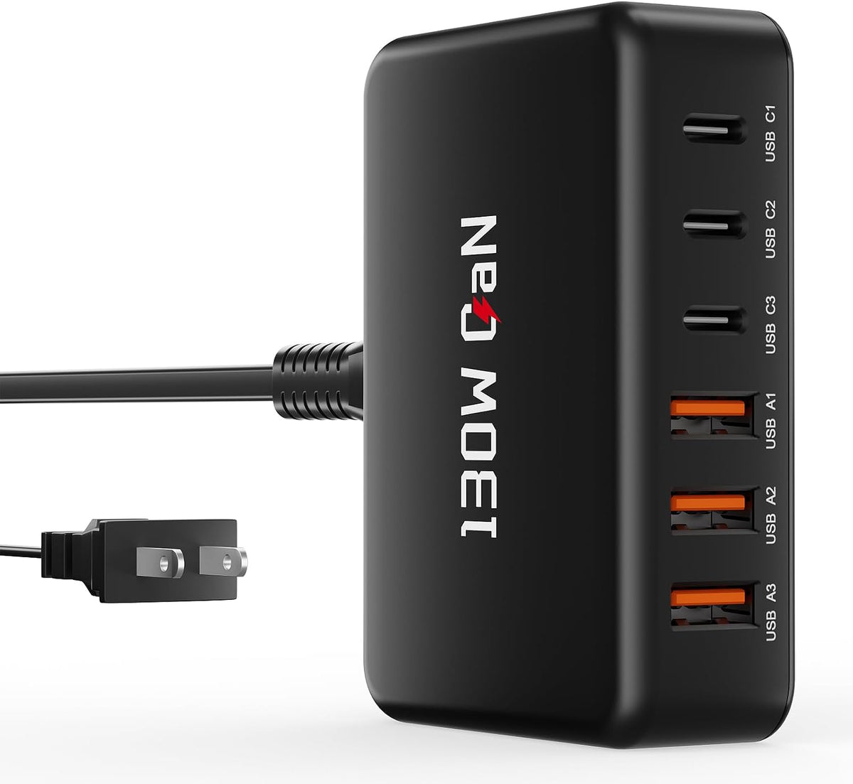 130W Charging Station for Multiple Devices, Gan 6 Port USB C Fast Charger Block for Iphone 17 16 15 14 Pro Max, Ipad, Pixel, Galaxy S25 S24 S23 Black