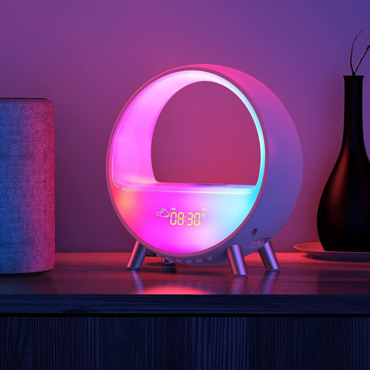 Arches Gradual Sunrise Alarm Clock with Wireless Charging, Sunset White Noise Sound Machine Loud Sunsire Alarm Clock for Heavy Sleepers Smart Ambient Lamp Sunrise App/Touch Control 2.4G Wifi