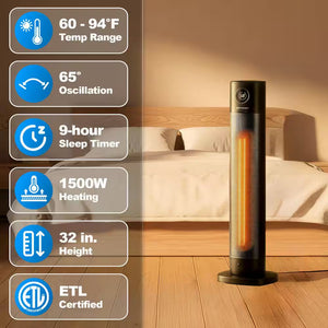Smartvoice 1500-Watt 32 In. Black Electric Ceramic Tower Space Heater, 40 plus Voice Commands, No APP, No WIFI, 200FR