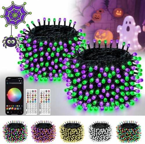 Smart Halloween string lights with app control, purple orange green colors