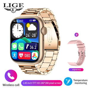 New Women Smart Watch 1.85 Full Touch Bluetooth Call Smart Wristwatch Body Temperature Watch Sports Bracelet Men Smartwatch