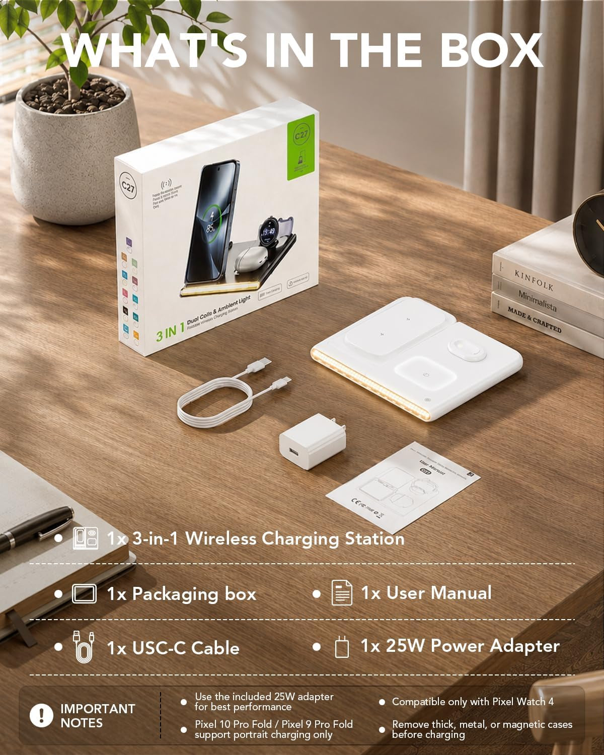 3 in 1 Wireless Foldable Charging Station for Google Pixel Watch 5 4