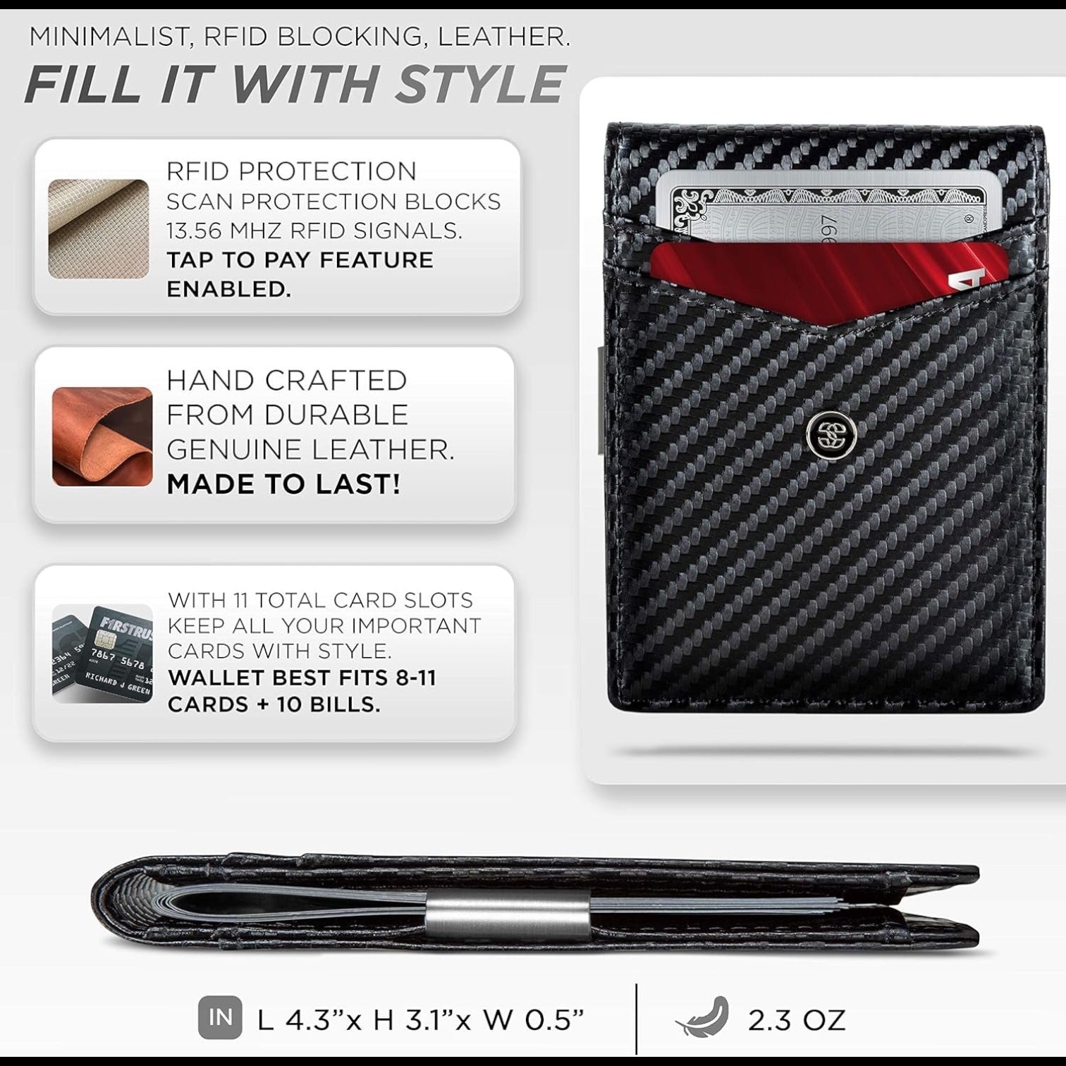 Slim Wallets for Men. Minimalist Bifold Wallet with Money Clip & ID Window. RFID Blocking Credit Card Holder Front Pocket Wallet, Gifts for Men - Husband Father on Birthday Anniversary.