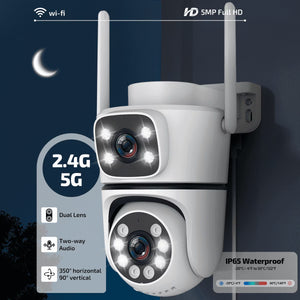 5MP Dual Lens Wireless Security Camera Outdoor, 360° PTZ Wifi Surveillance Cam with Color Night Vision