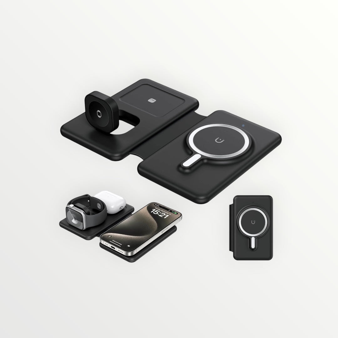 Wireless Charger for Iphione: 3 in 1 Foldable Charging Station Compatible for Iphone 15/14/13/Pro/Max& Iwatch Series& Airpods 3/2/Pro, Black