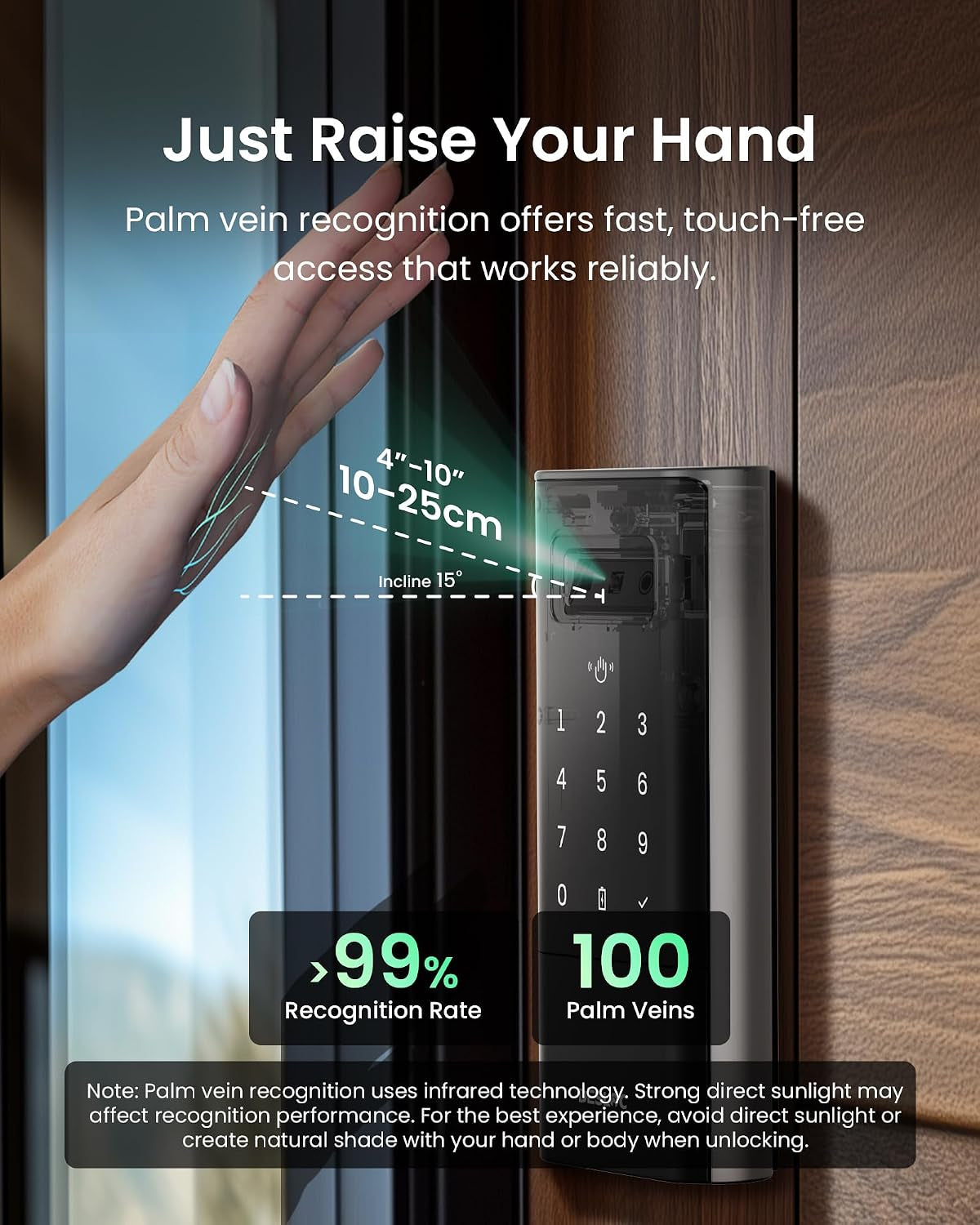Palm Vein Smart Lock, K140Plus Rechargeable Wifi Keypad Deadbolt