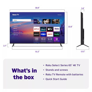 Roku 65" Select Series 4K HDR Smart Roku TV with Roku TV Remote: LED, Wi-Fi, HDMI