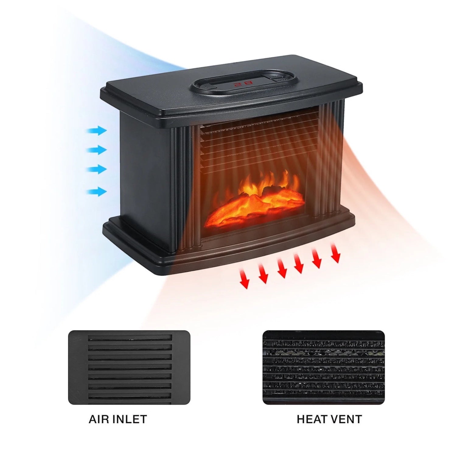 2026 Freestanding Indoor Fireplace Stove Heater Featuring Realistic 3D Flame Effect Adjustable Thermostat Portable Design for Smart Home