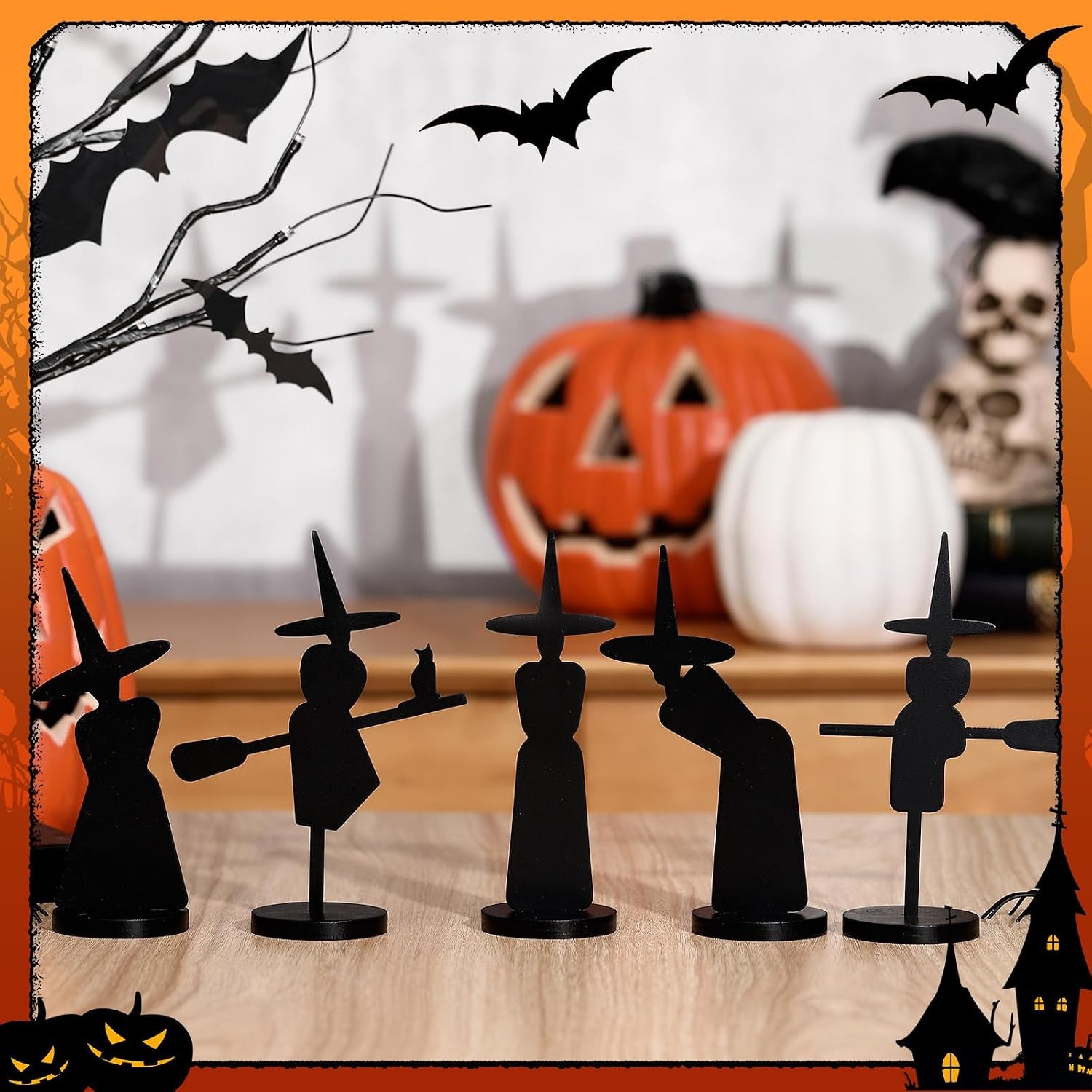 5 Pcs Halloween Decorations Indoor Gothic Witch Figurines Set