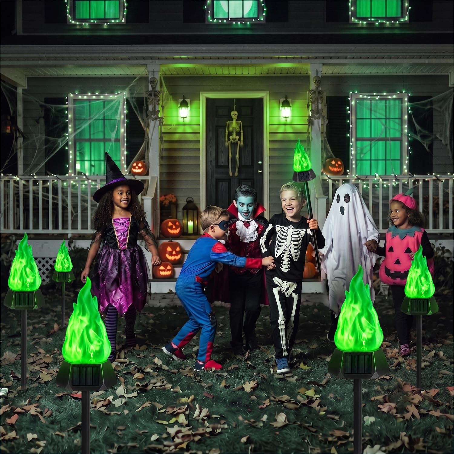 Solar Halloween Lights Outdoor, 4 Pack Solar Torch Light Waterproof