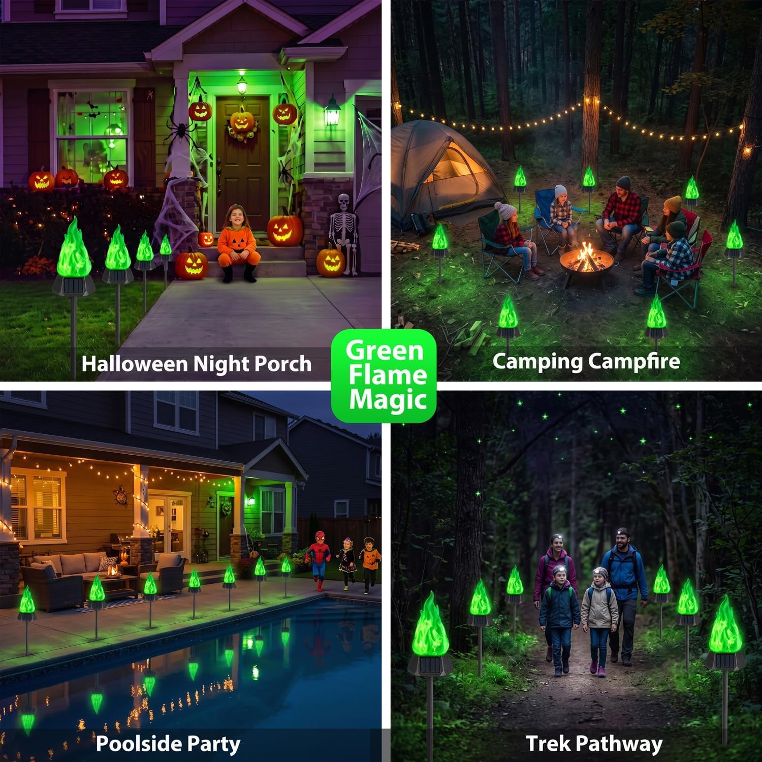 Solar Halloween Lights Outdoor, 4 Pack Solar Torch Light Waterproof