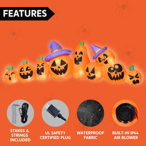 12.5 FT Halloween Inflatable Long Pumpkin with Witch Hat Decorations Inflatables with Build-In Leds,Halloween Decor Outdoor Blow up Yard Decorations