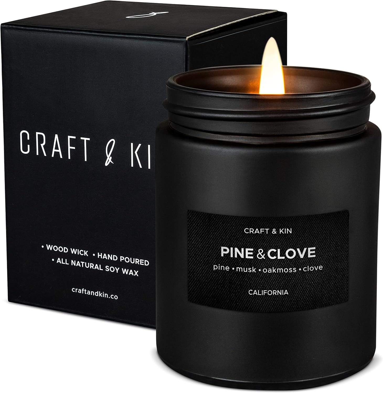 Premium Pine & Clove Candle - Enchanting Black Christmas Aroma - Long-Lasting 45 Hour Burn - 7.6 Oz Soy Candle for Cozy Holiday Aromatherapy