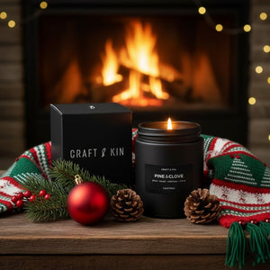 Premium Pine & Clove Candle - Enchanting Black Christmas Aroma - Long-Lasting 45 Hour Burn - 7.6 Oz Soy Candle for Cozy Holiday Aromatherapy