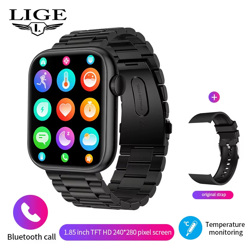 New Women Smart Watch 1.85 Full Touch Bluetooth Call Smart Wristwatch Body Temperature Watch Sports Bracelet Men Smartwatch