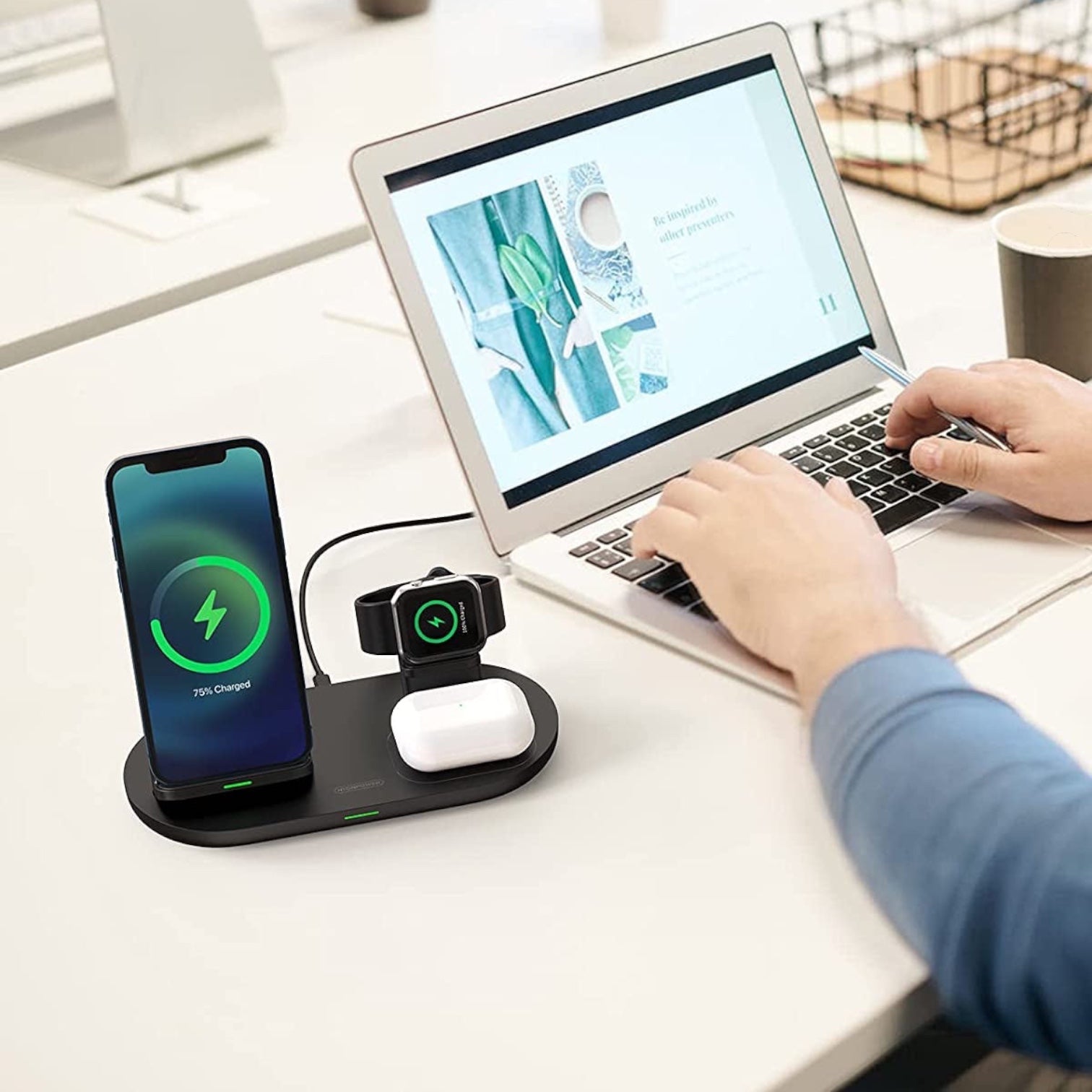 3 in 1 Wireless Charging Station for Apple Product, Wireless Charging Pad for Apple Watch, Airpods Pro/2, Wireless Charger Stand for Iphone 12/12 Pro/12 Pro Max/Se2(No Included Iwatch Cable)